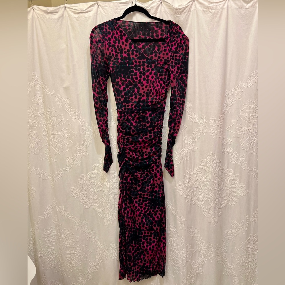 DIANE VON FURSTENBERG Edyna Asymmetrical Midi Mesh Dress